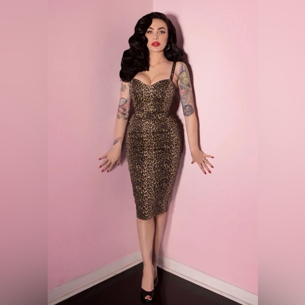NEW Vixen by Micheline Pitt SWEETHEART WIGGLE DRESS WILD in LEOPARD PRINT  4XL